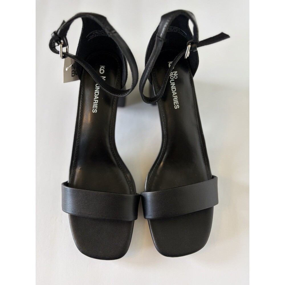 No Boundaries Black Ankle Strap Block Heel Sandals Open Toe Size 9 NWT